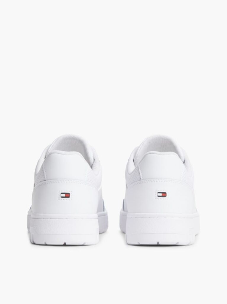 White Mixed Texture Basketball Trainers With Leather  Men