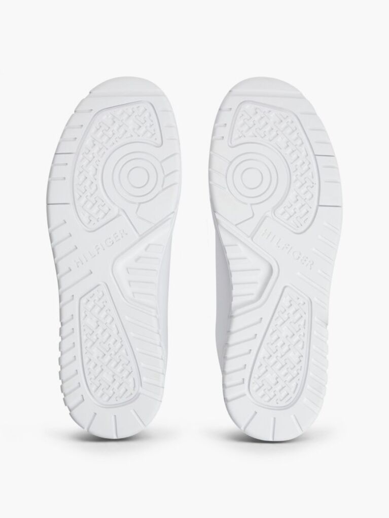 White Mixed Texture Basketball Trainers With Leather  Men