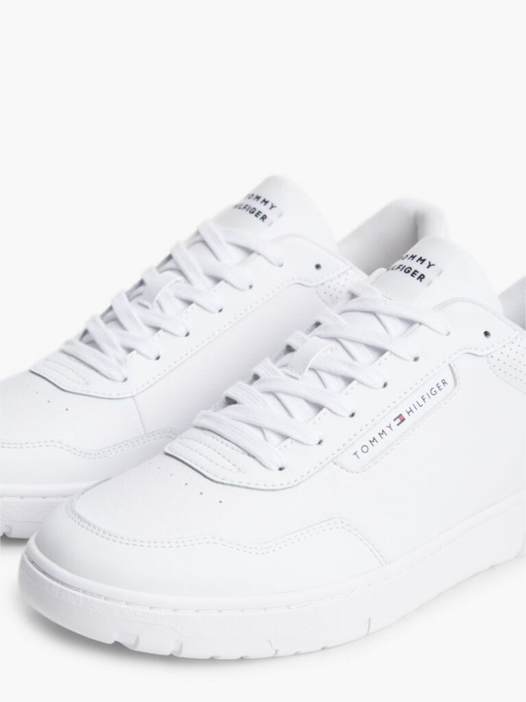 White Mixed Texture Basketball Trainers With Leather  Men
