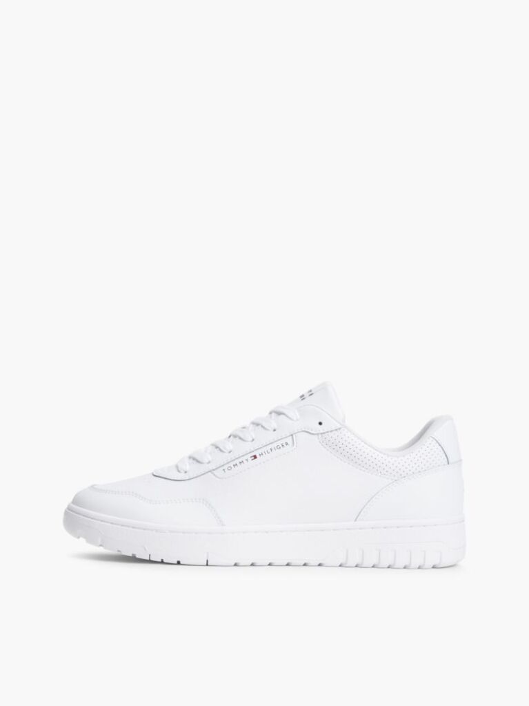 White Mixed Texture Basketball Trainers With Leather  Men