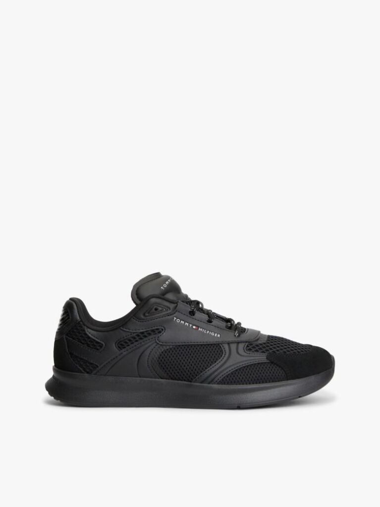 Black Lightweight Mixed Texture Trainers  Men