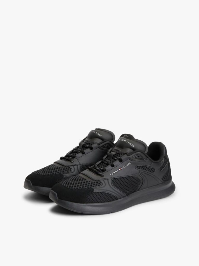 Black Lightweight Mixed Texture Trainers  Men