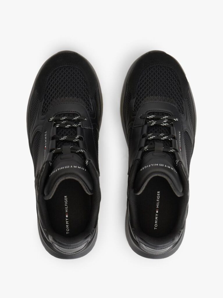 Black Lightweight Mixed Texture Trainers  Men