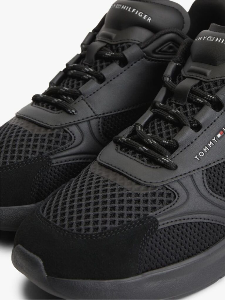 Black Lightweight Mixed Texture Trainers  Men