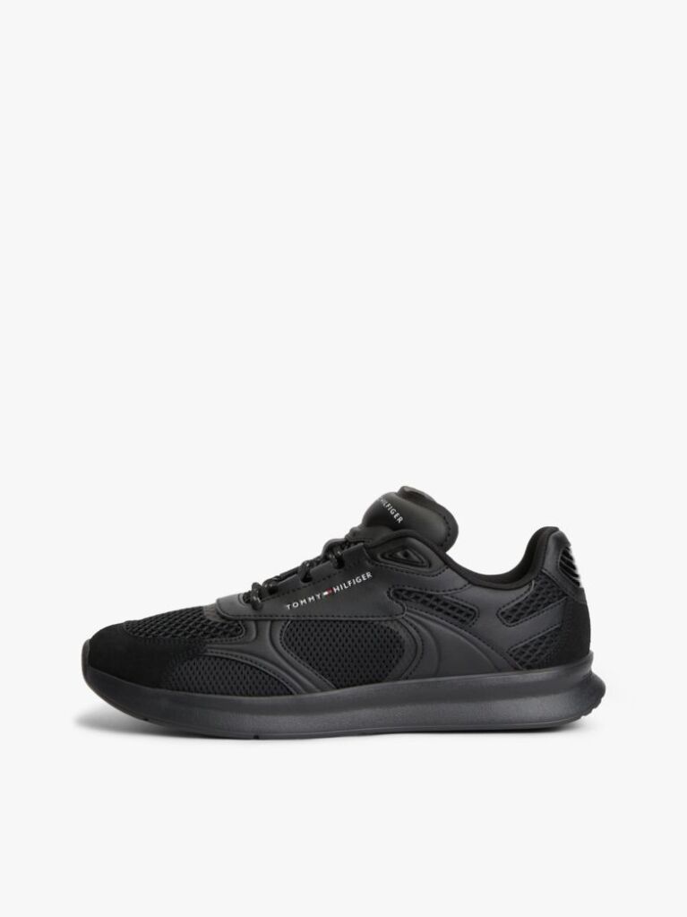 Black Lightweight Mixed Texture Trainers  Men