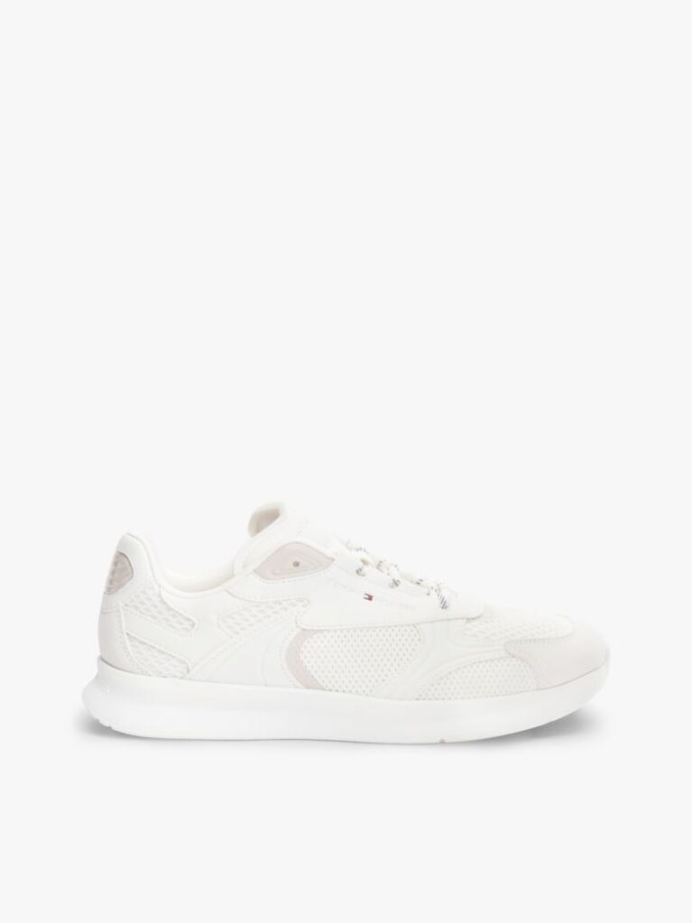 White Lightweight Mixed Texture Trainers  Men