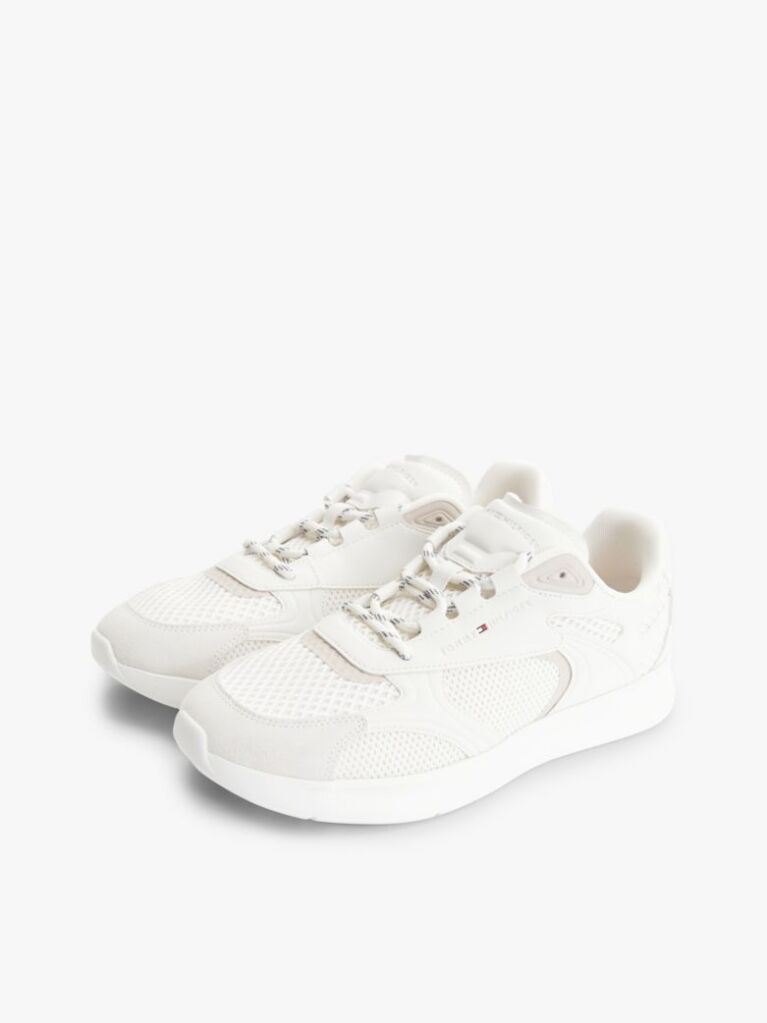 White Lightweight Mixed Texture Trainers  Men