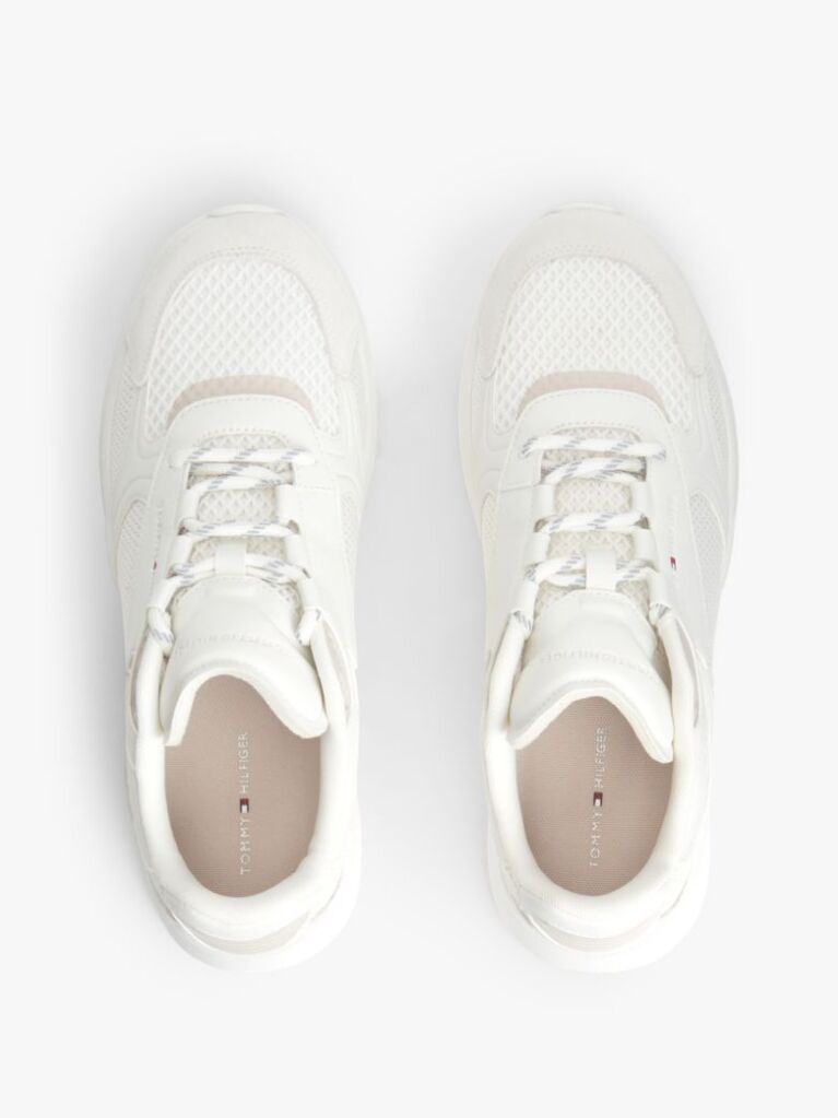 White Lightweight Mixed Texture Trainers  Men