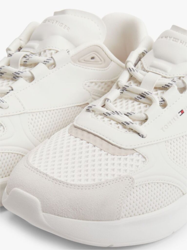 White Lightweight Mixed Texture Trainers  Men