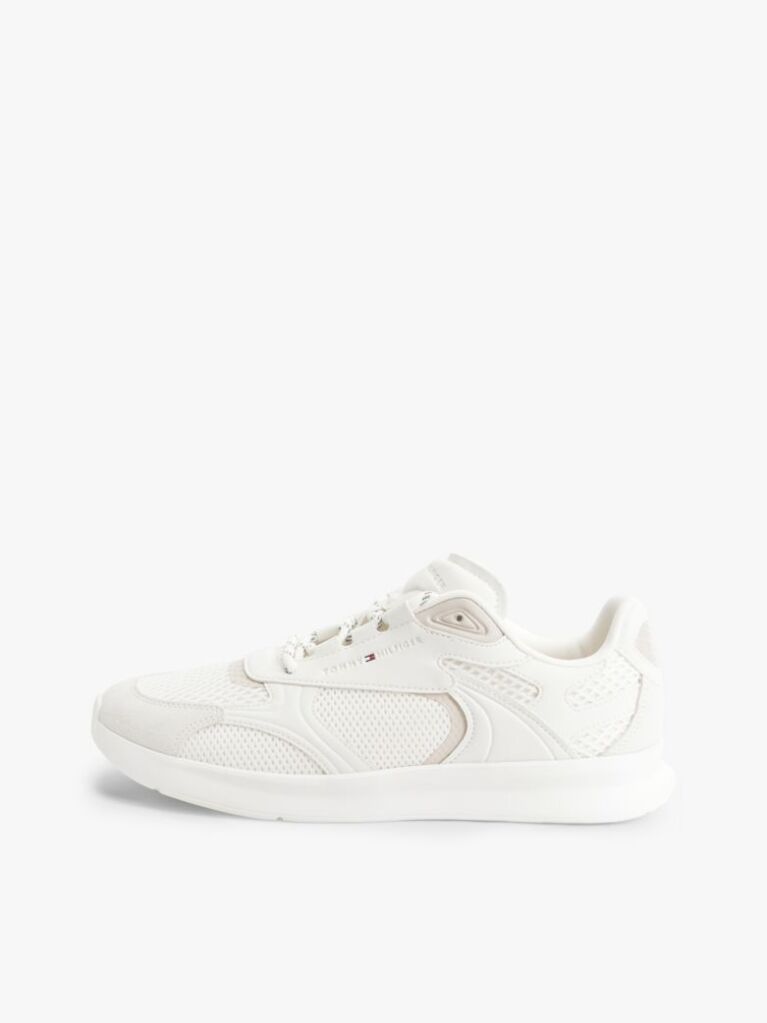 White Lightweight Mixed Texture Trainers  Men