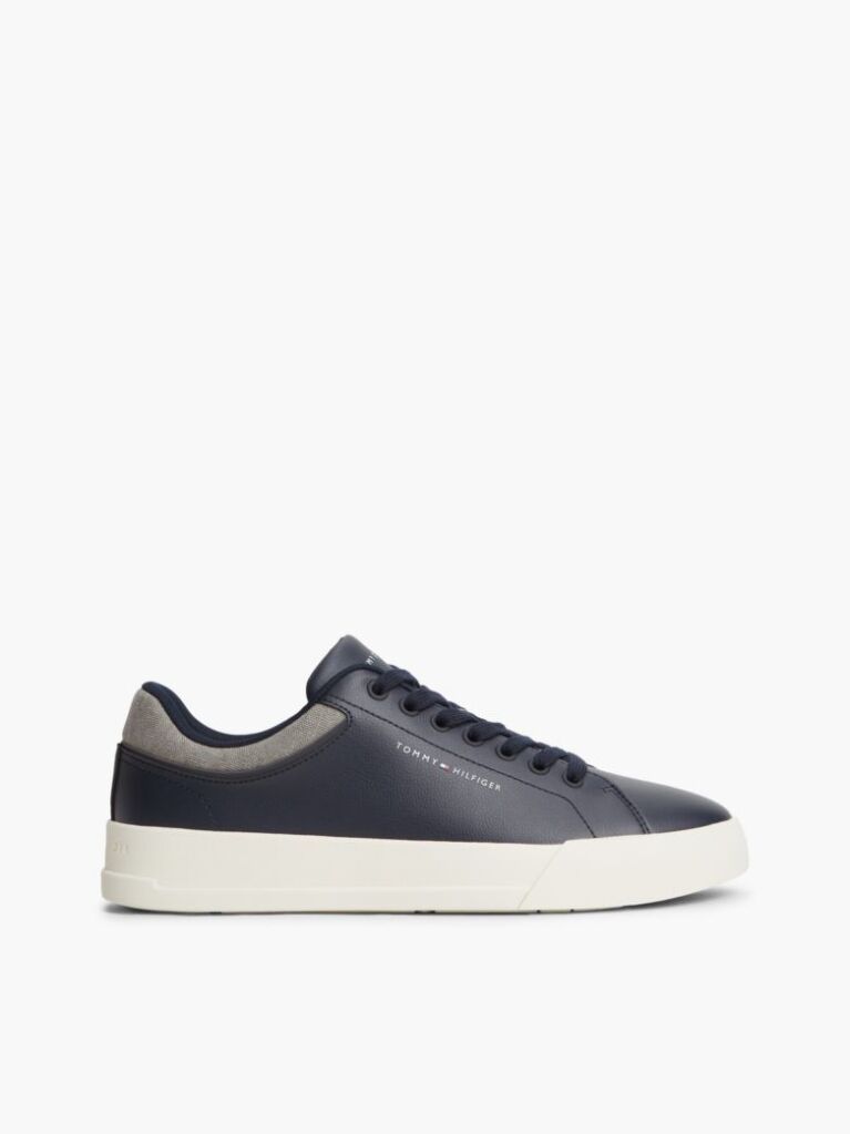 Blue Mixed Texture Court Sneakers With Leather  Men