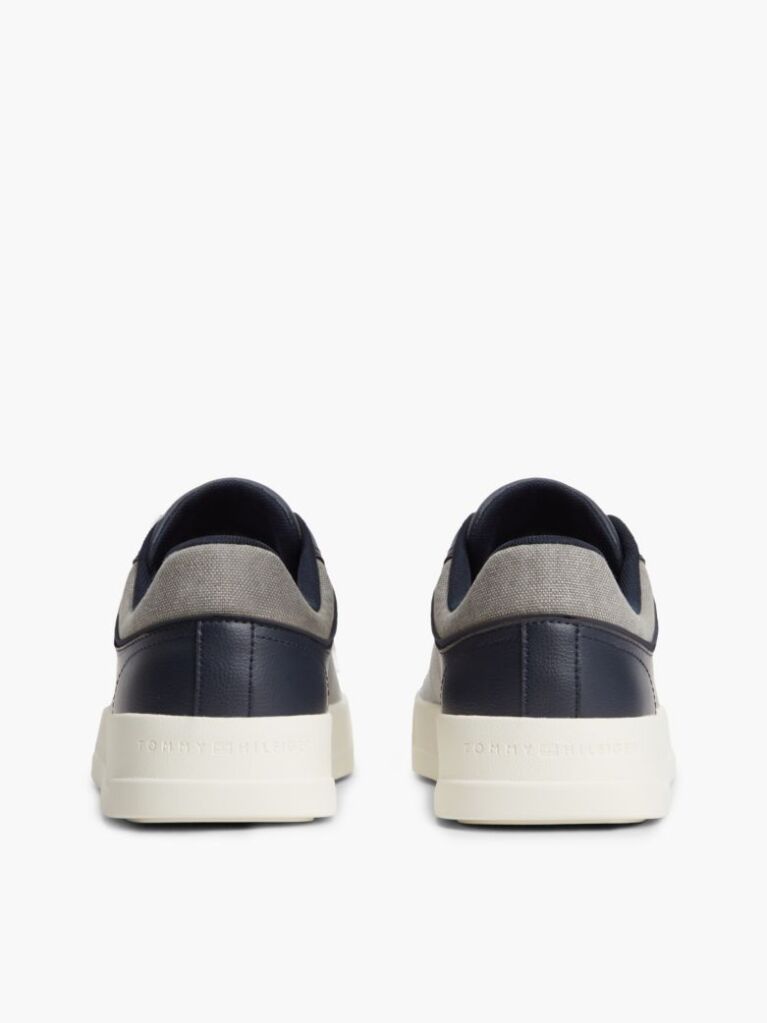 Blue Mixed Texture Court Sneakers With Leather  Men