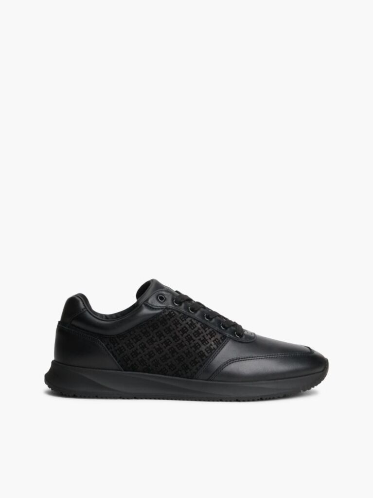 Μαύρο TH Monogram Δερμάτινα Runner Sneakers  Άνδρες
