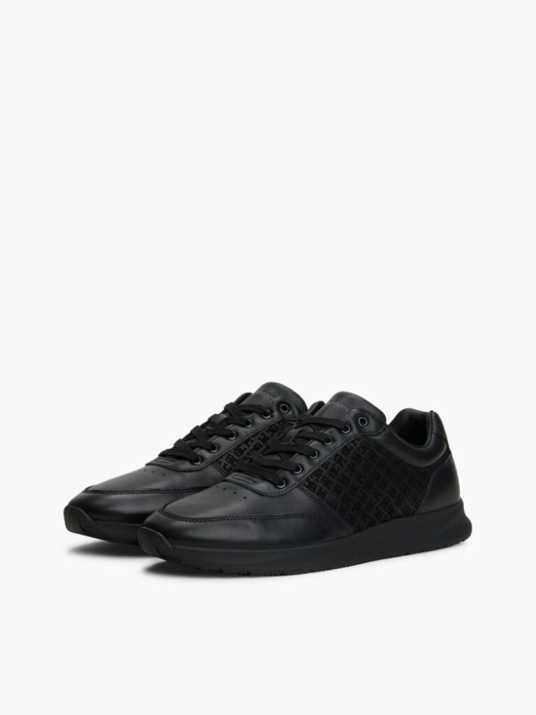 Μαύρο TH Monogram Δερμάτινα Runner Sneakers  Άνδρες