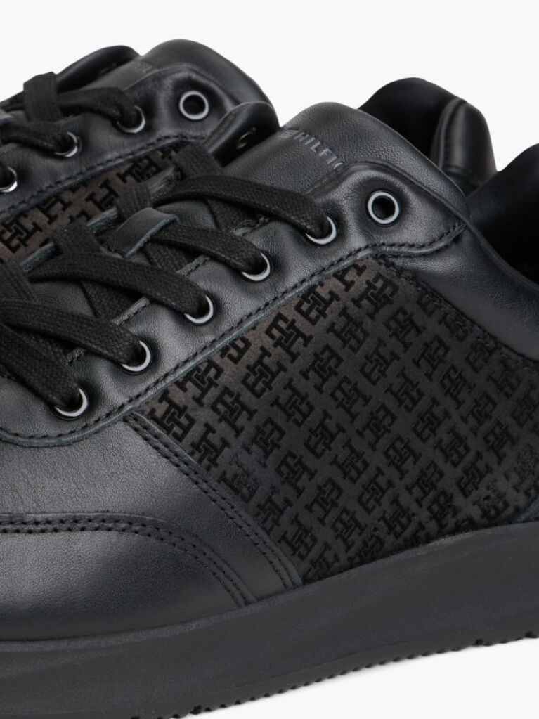 Μαύρο TH Monogram Δερμάτινα Runner Sneakers  Άνδρες