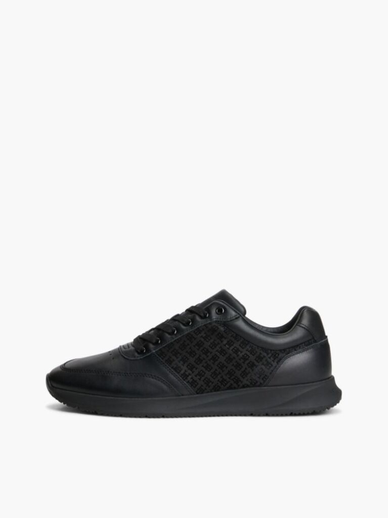 Μαύρο TH Monogram Δερμάτινα Runner Sneakers  Άνδρες