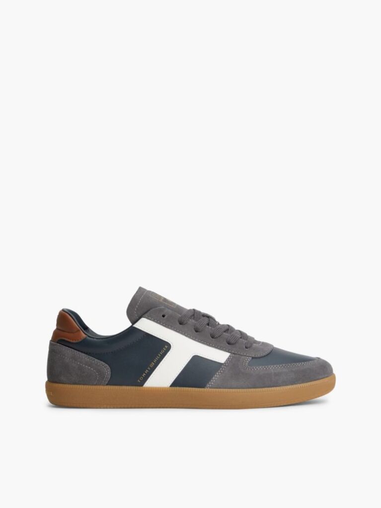 Blue Leather Mixed Texture Sneakers  Men