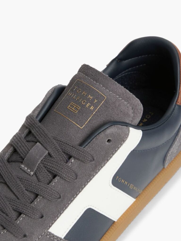 Blue Leather Mixed Texture Sneakers  Men