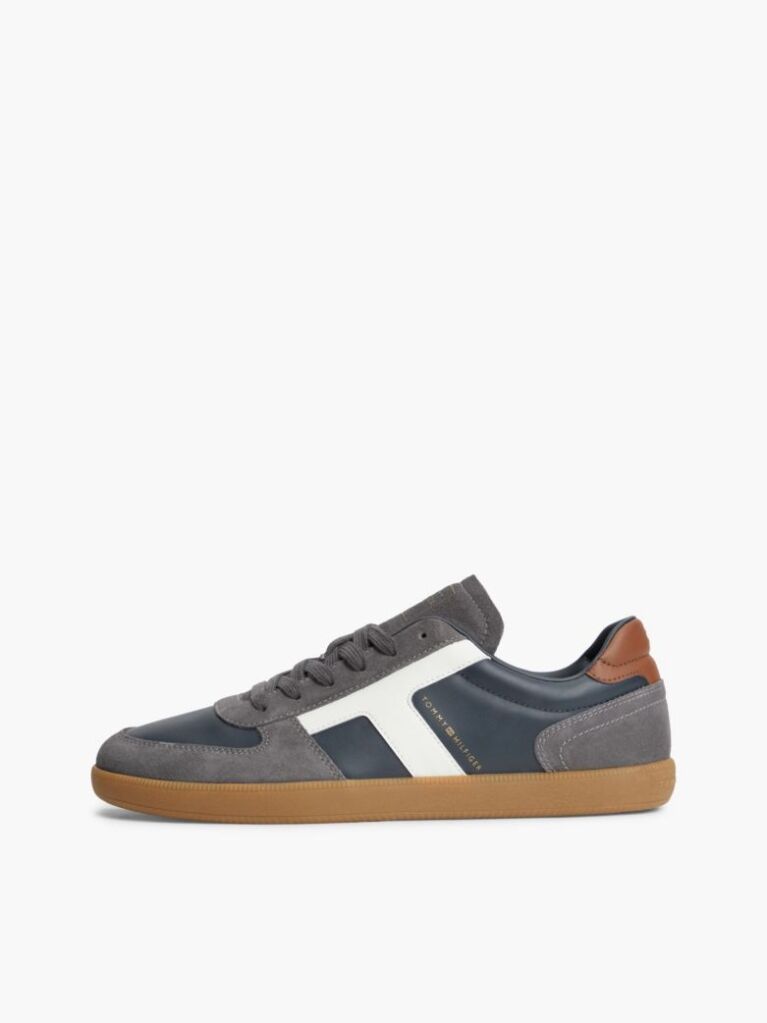 Blue Leather Mixed Texture Sneakers  Men
