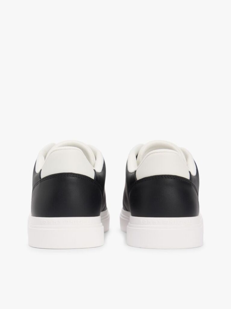 Black Leather Metallic Logo Cupsole Trainers  Women