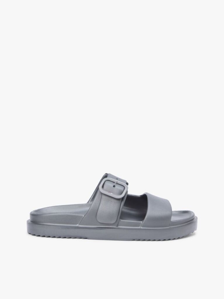 Grey Double Strap Enamel Flag Slides  Women