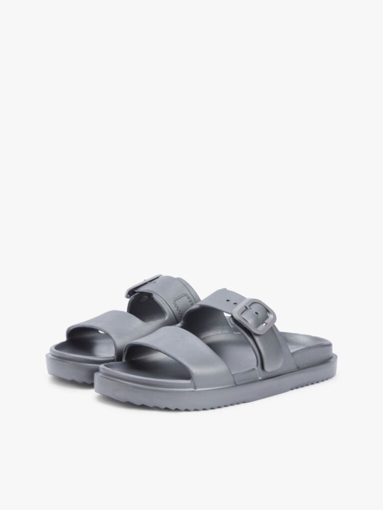 Grey Double Strap Enamel Flag Slides  Women
