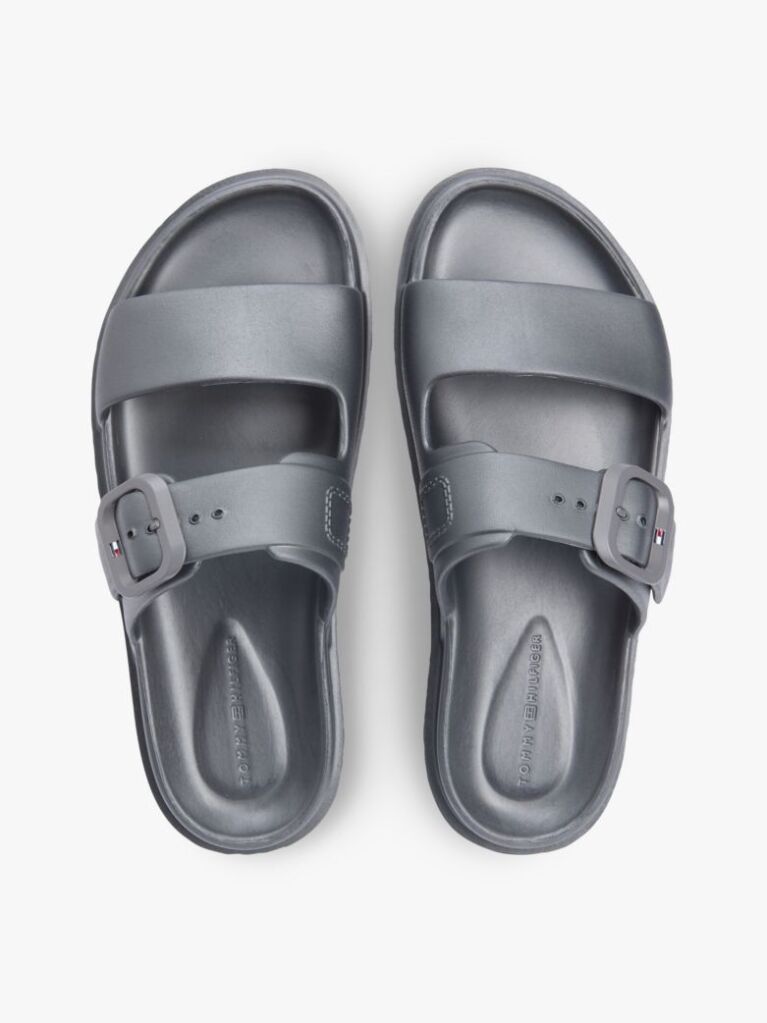 Grey Double Strap Enamel Flag Slides  Women