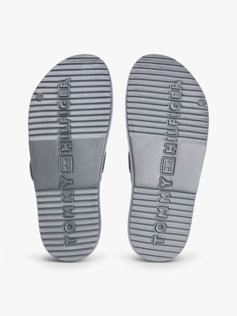 Grey Double Strap Enamel Flag Slides  Women