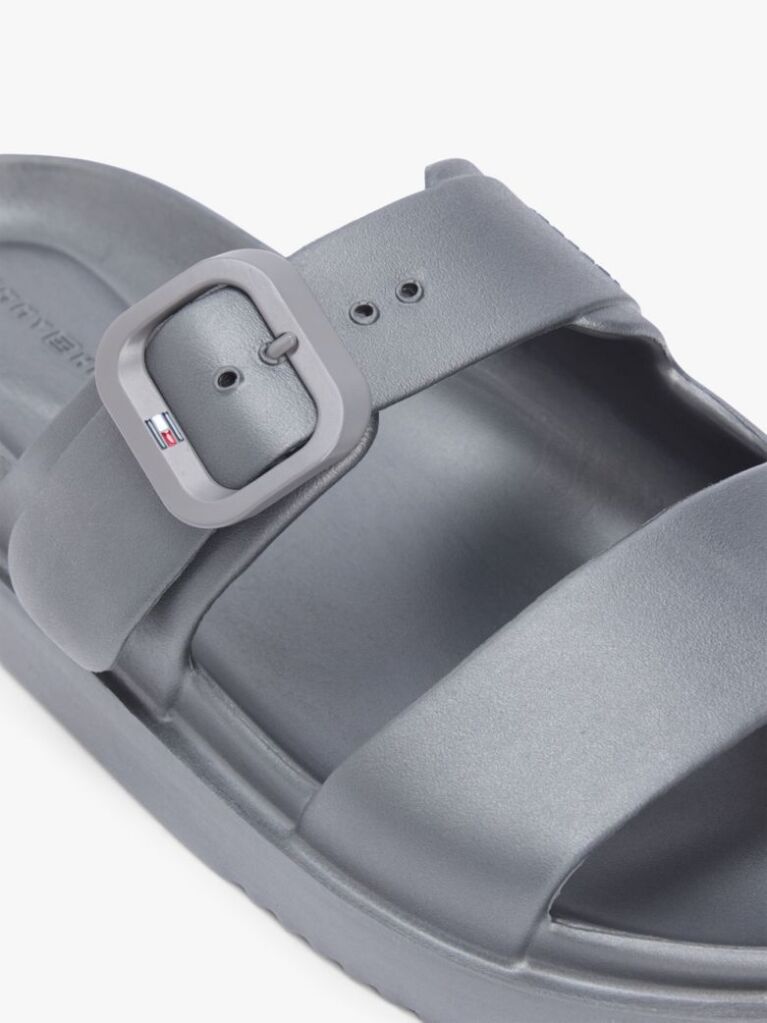 Grey Double Strap Enamel Flag Slides  Women