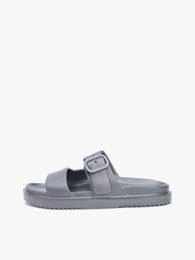 Grey Double Strap Enamel Flag Slides  Women
