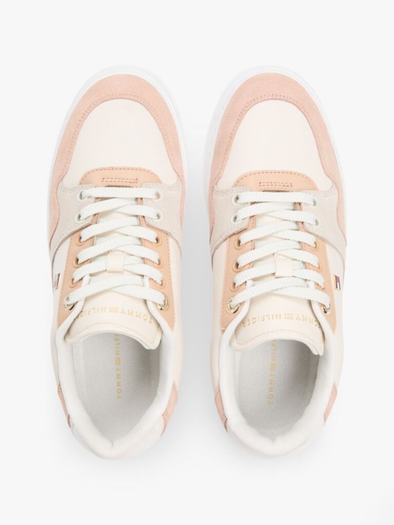 Multi Enamel Flag Leather Court Trainers  Women