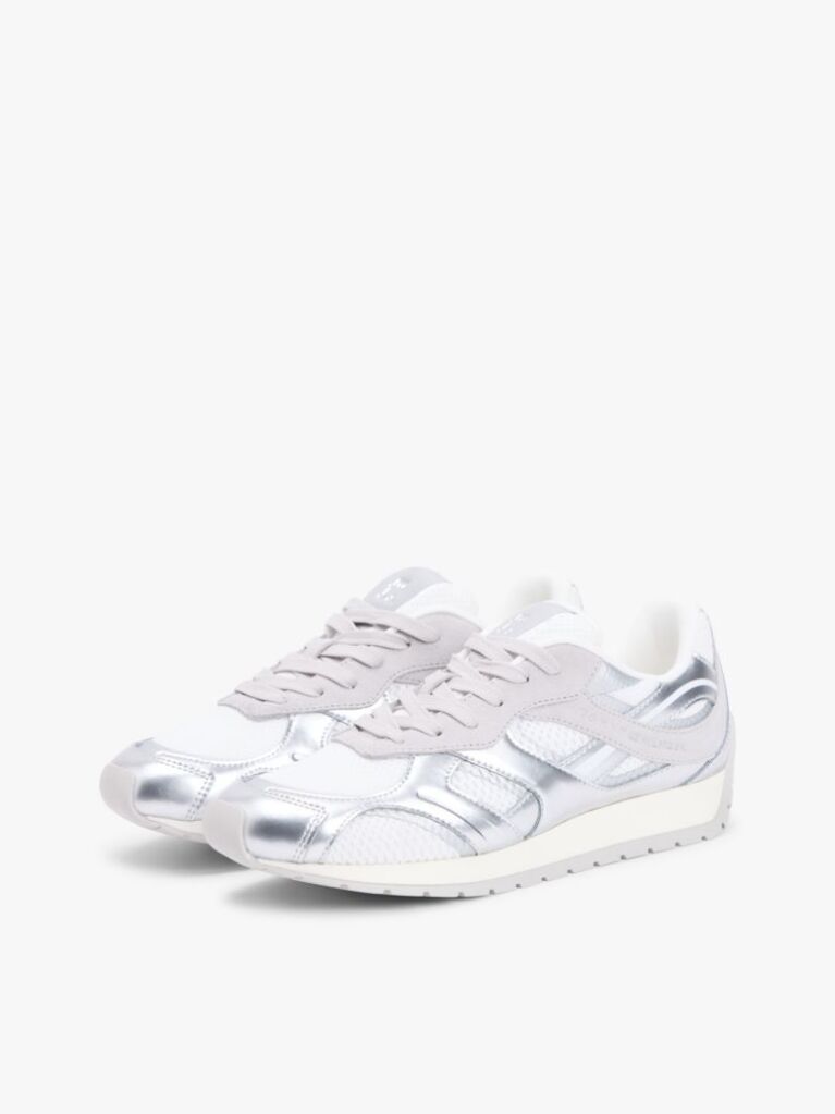 Silver Mixed Texture Metallic Trainers With Leather  Women