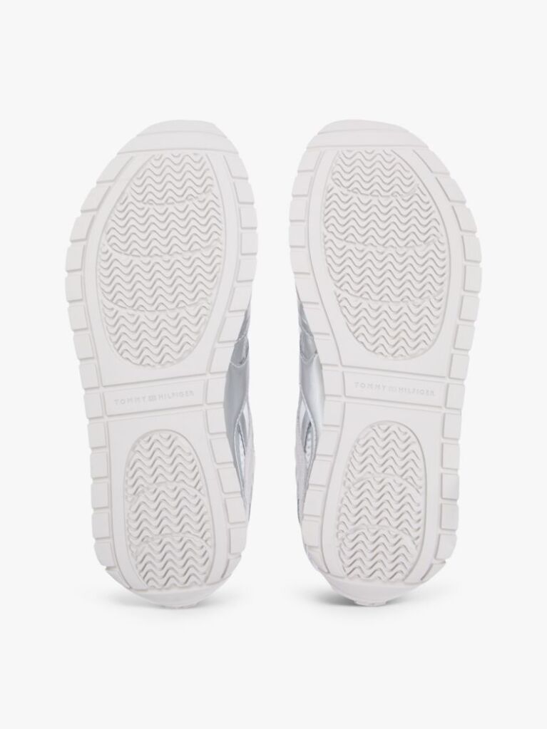 Silver Mixed Texture Metallic Trainers With Leather  Women