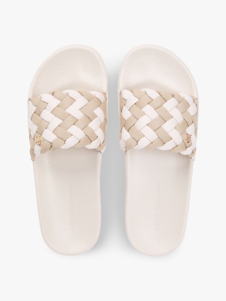 Beige Braided Pool Slides  Women