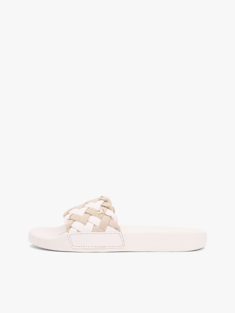 Beige Braided Pool Slides  Women
