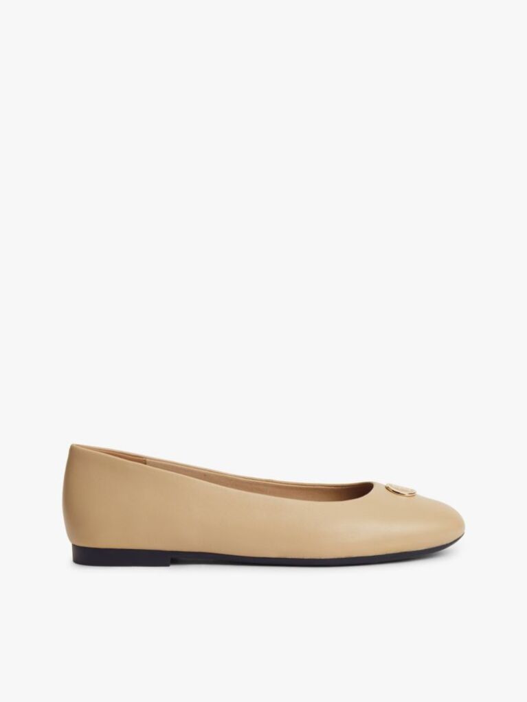 Beige TH Monogram Plaque Leather Ballerinas  Women