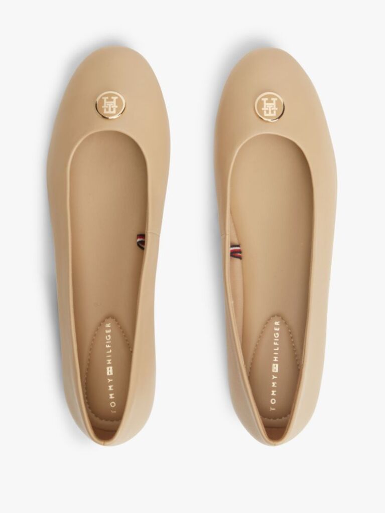 Beige TH Monogram Plaque Leather Ballerinas  Women