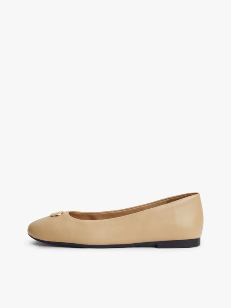 Beige TH Monogram Plaque Leather Ballerinas  Women