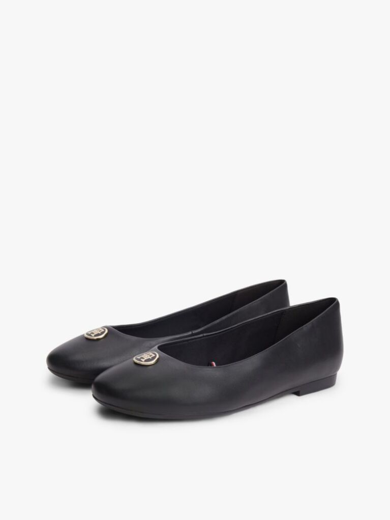Black TH Monogram Plaque Leather Ballerinas  Women