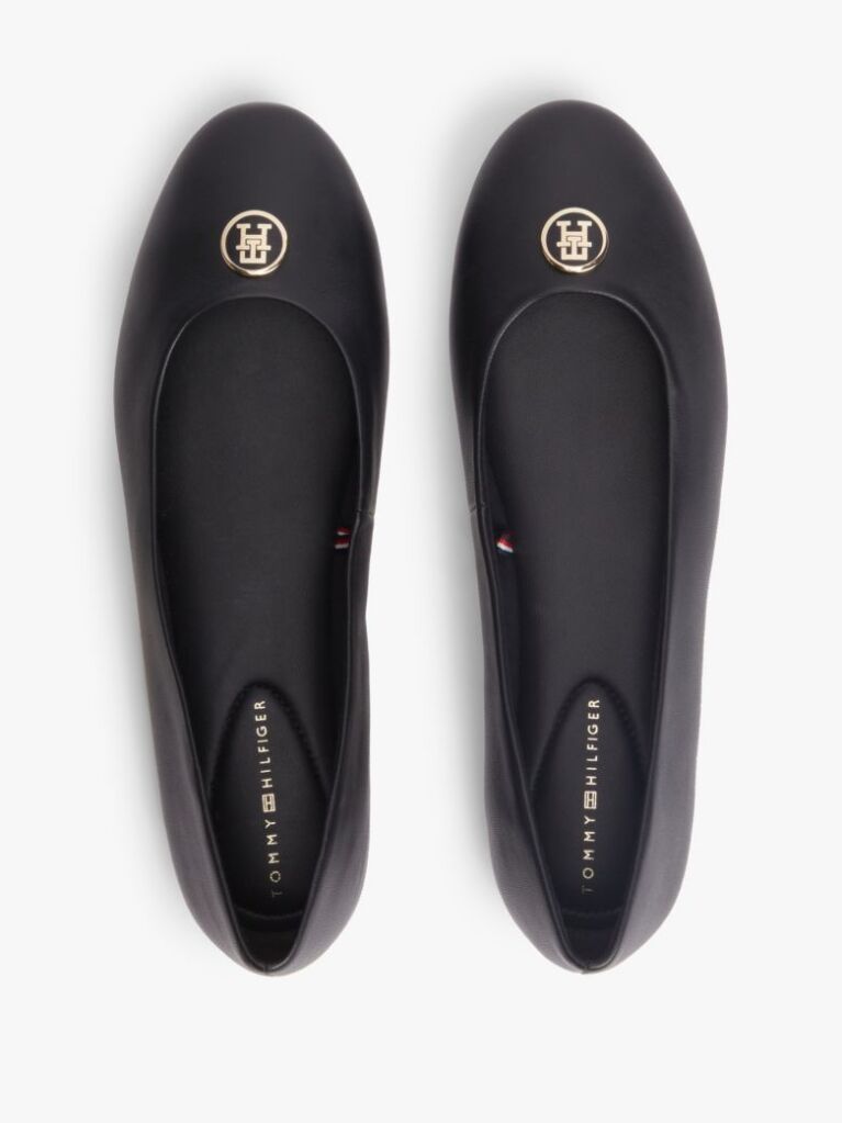 Black TH Monogram Plaque Leather Ballerinas  Women