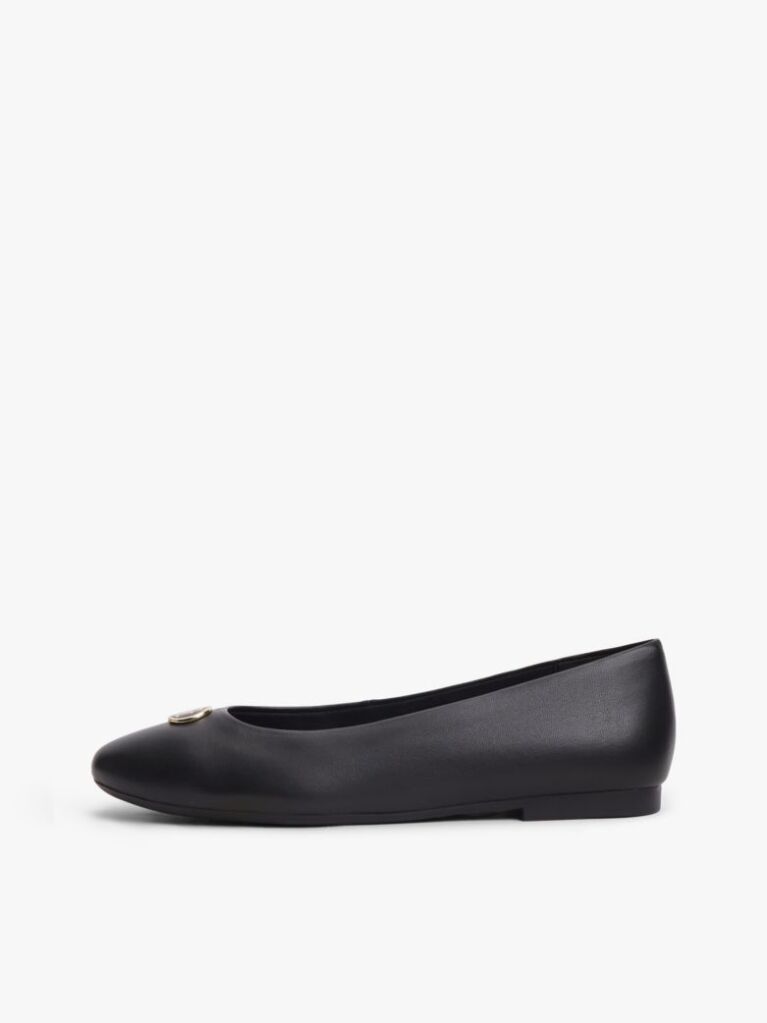 Black TH Monogram Plaque Leather Ballerinas  Women