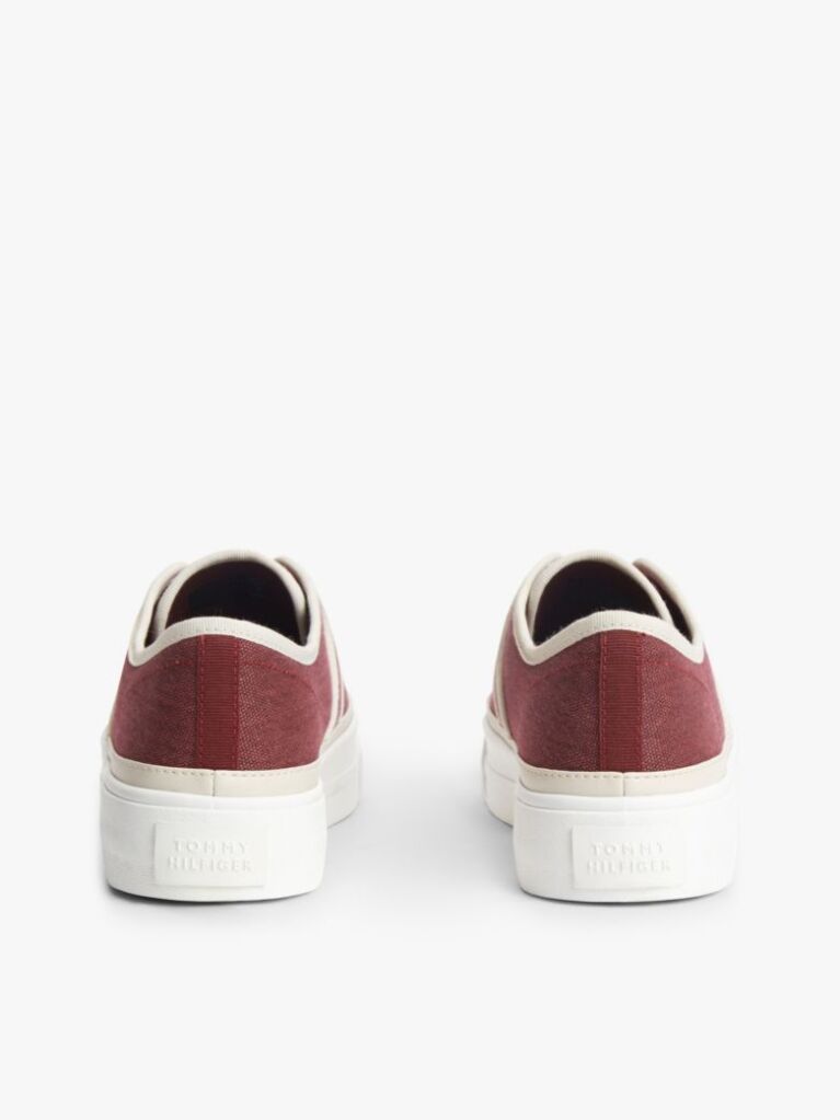 Red Contrast Piping Canvas Platform Trainers  Women