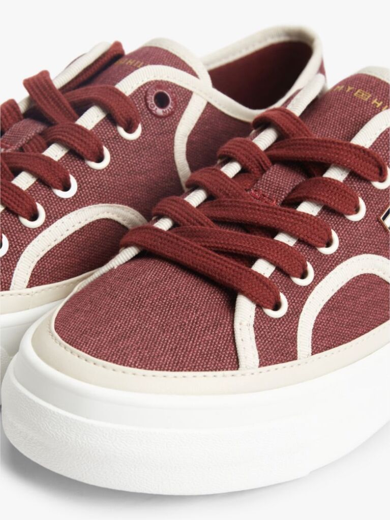 Red Contrast Piping Canvas Platform Trainers  Women