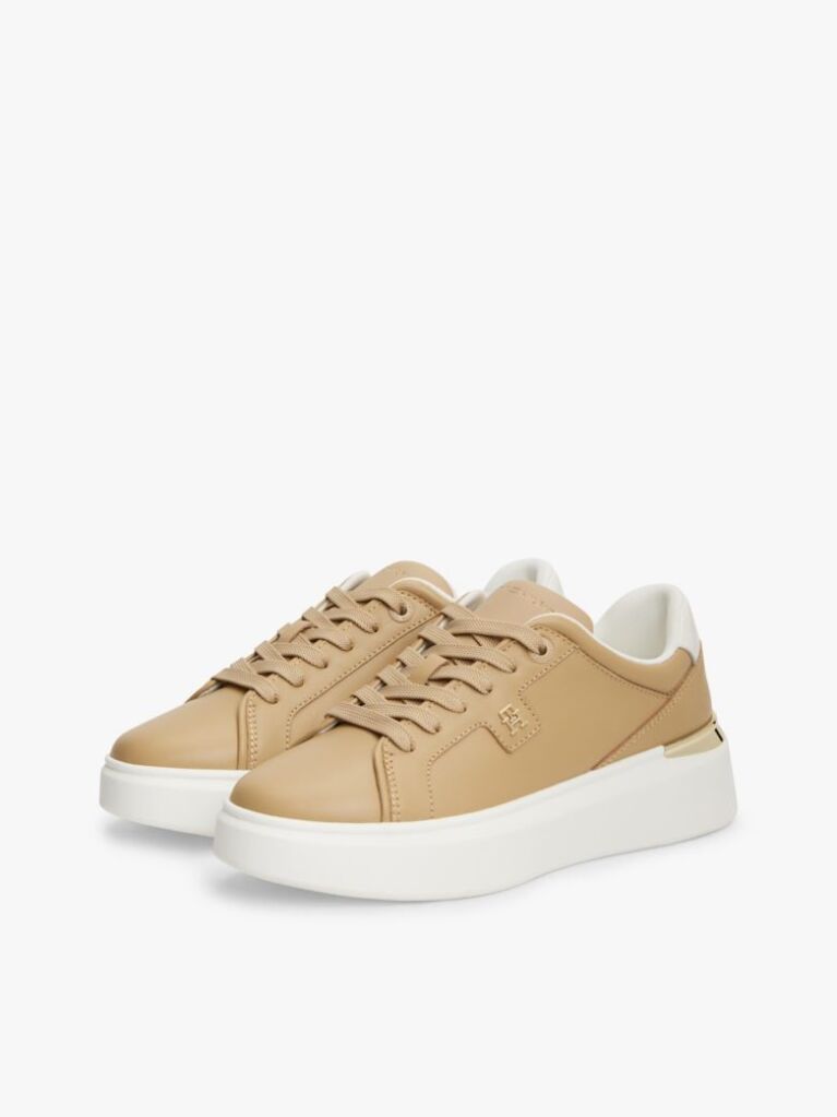 Μπεζ Δερμάτινα Sneakers Με Μονόγραμμα TH  Γυναίκες