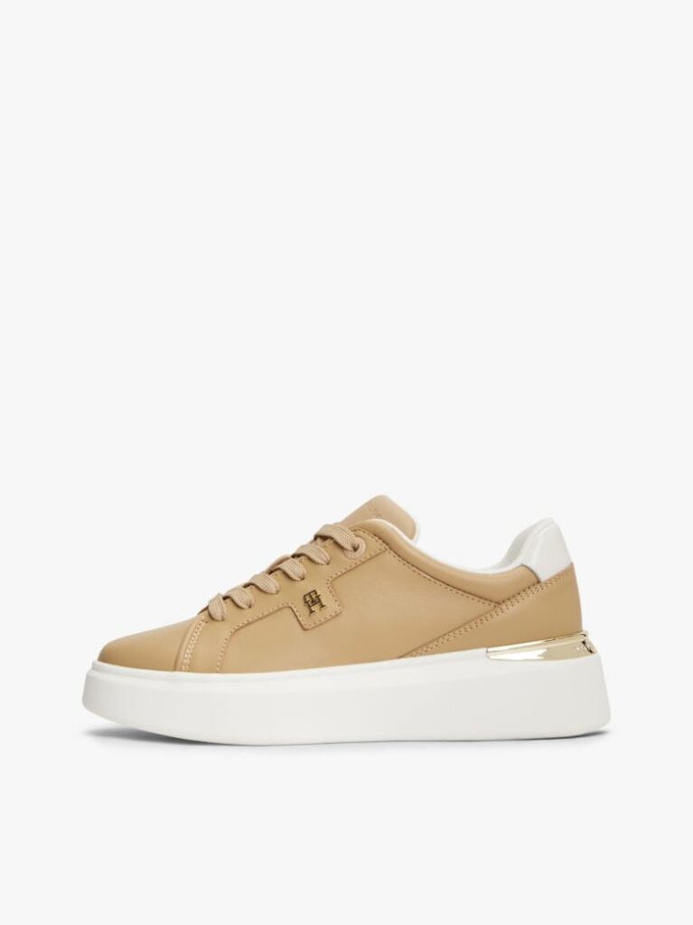 Μπεζ Δερμάτινα Sneakers Με Μονόγραμμα TH  Γυναίκες
