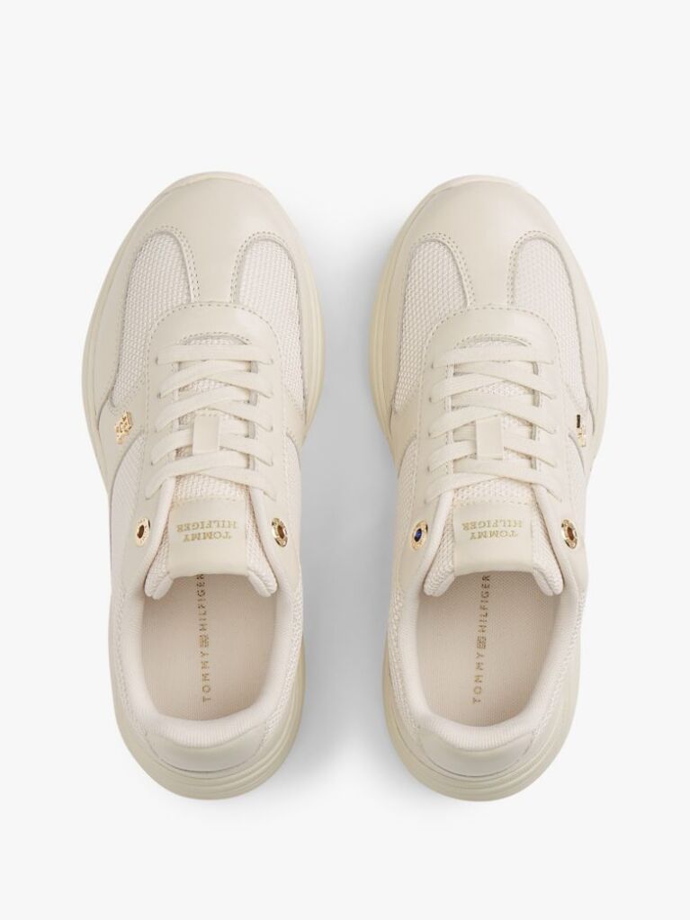 Beige TH Monogram Mixed Texture Leather Trainers  Women