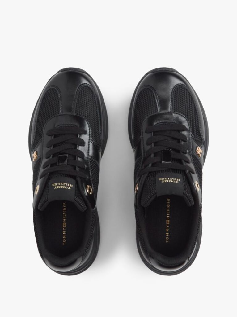 Black TH Monogram Mixed Texture Leather Trainers  Women
