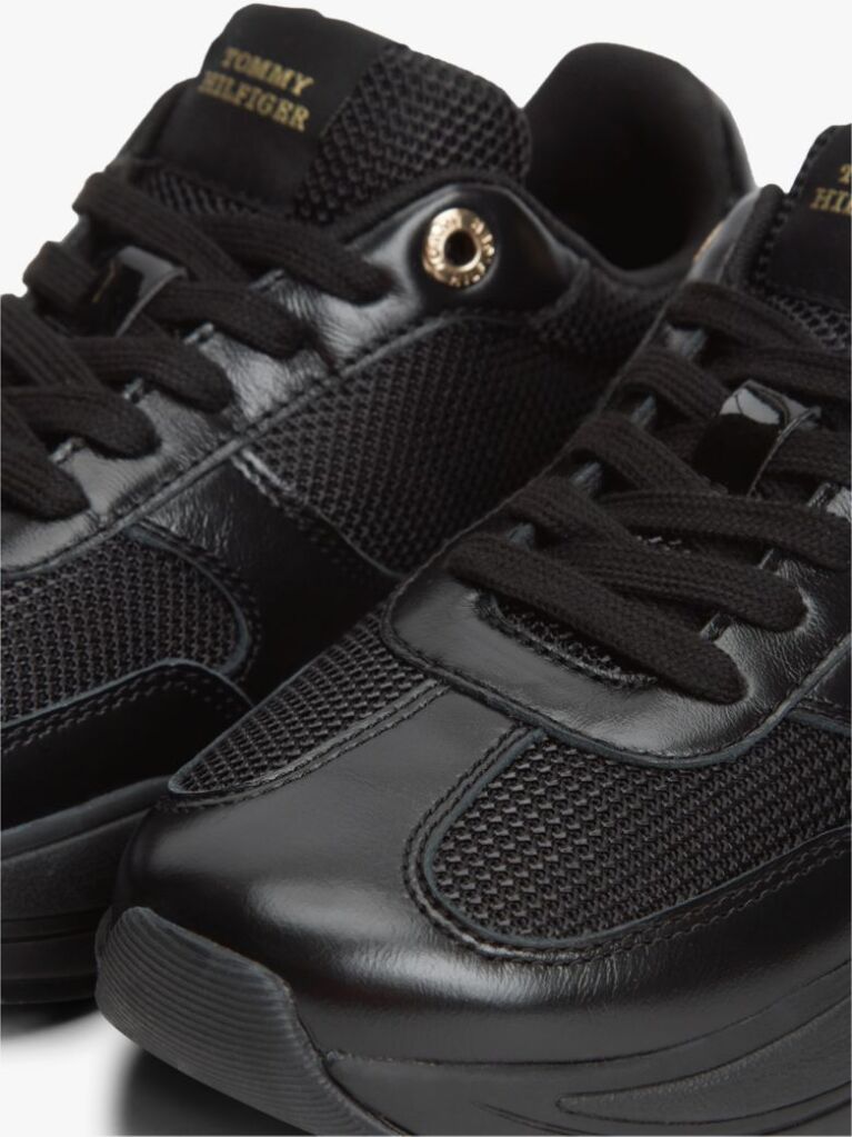 Black TH Monogram Mixed Texture Leather Trainers  Women