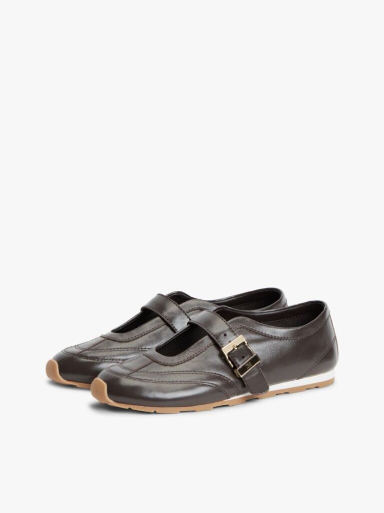 Brown Leather Mary Jane Trainers  Women