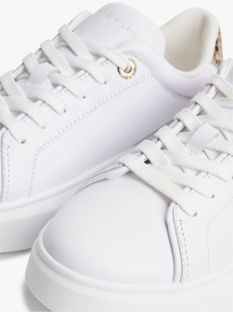 White Snake Print Heel Leather Platform Trainers  Women